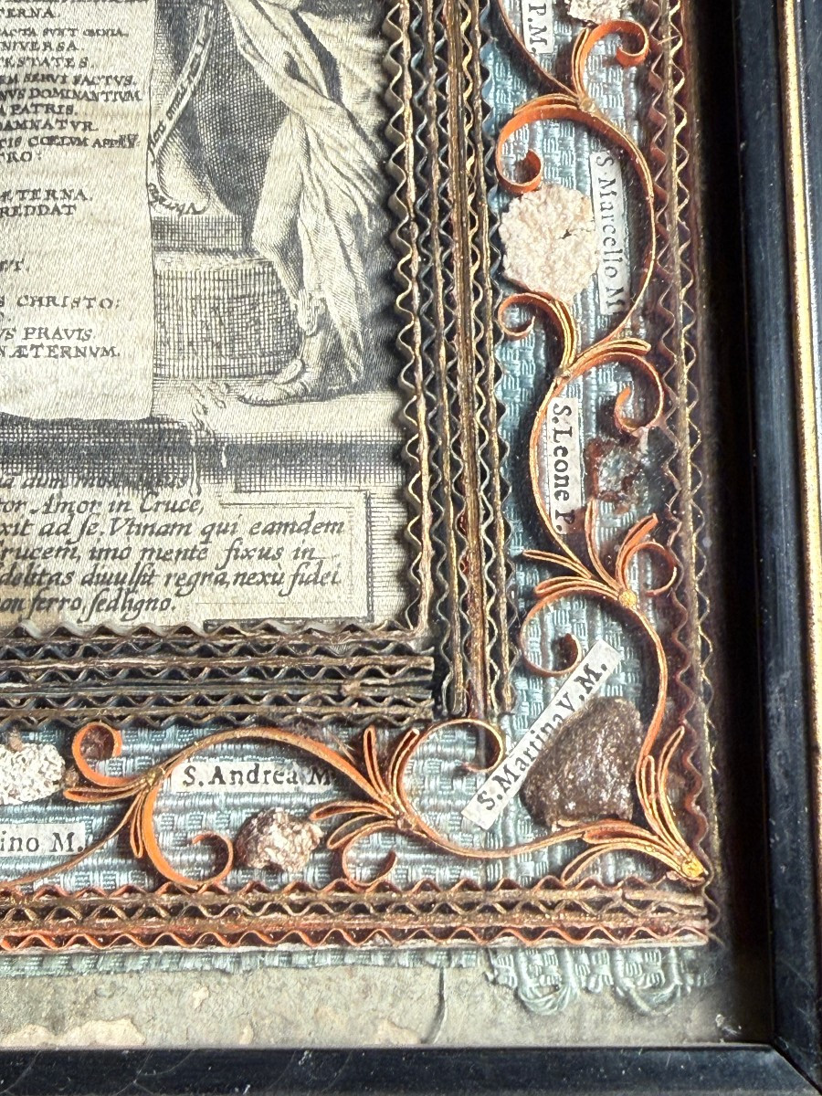 Reliquary Painting In An Ebonized Wooden Frame With 24 Relic Fragments-photo-1
