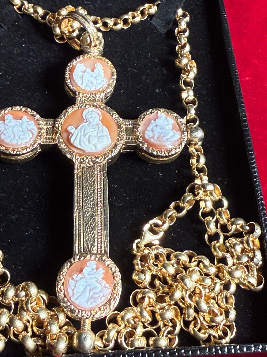 Pectoral Cross In Silver With Cameos Containing The Relic Of The Holy Cross With Its Chain,-photo-2
