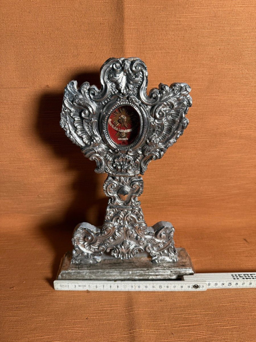 Silver-plated Metal Reliquary Of Saints Peter Of Alcantara And Anthony Of Padua 
