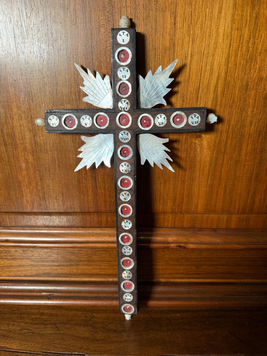 Cross Inlaid With Various Types Of Wood And Mother-of-pearl, Known As "holy Land." 