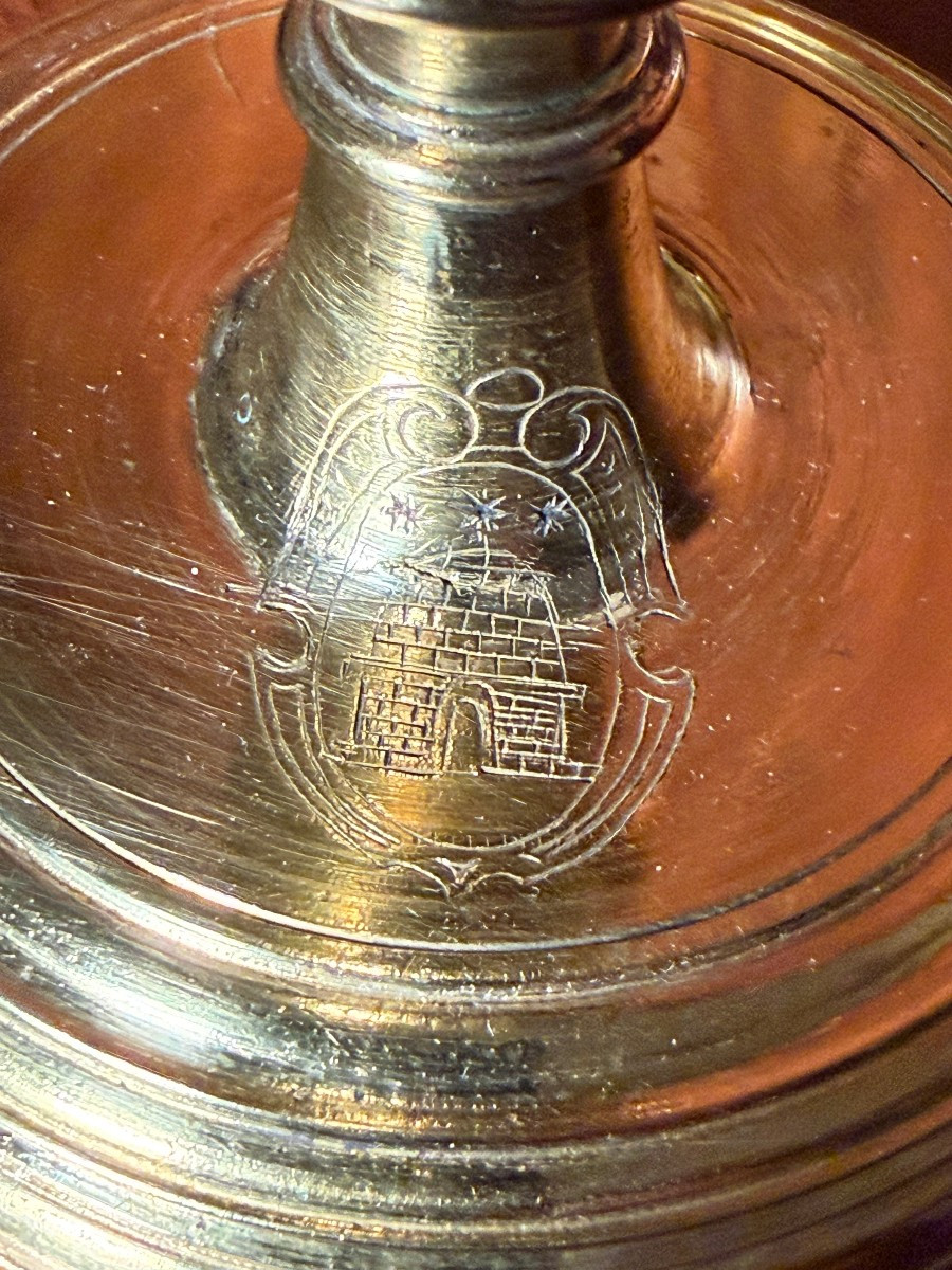 Tuscan Gilded Bronze Chalice From The Mid-17th Century, With The Torrigiani Family Crest Engrav-photo-3