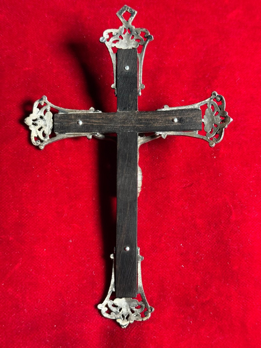 Crucifix en argent émaillé et bois d'ébène  -photo-3