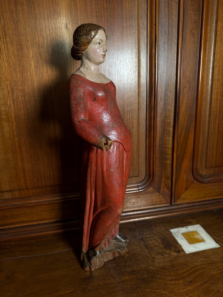 Statuette en bois polychrome du XVe siècle représentant l'Annonciation de la Vierge Marie  -photo-2