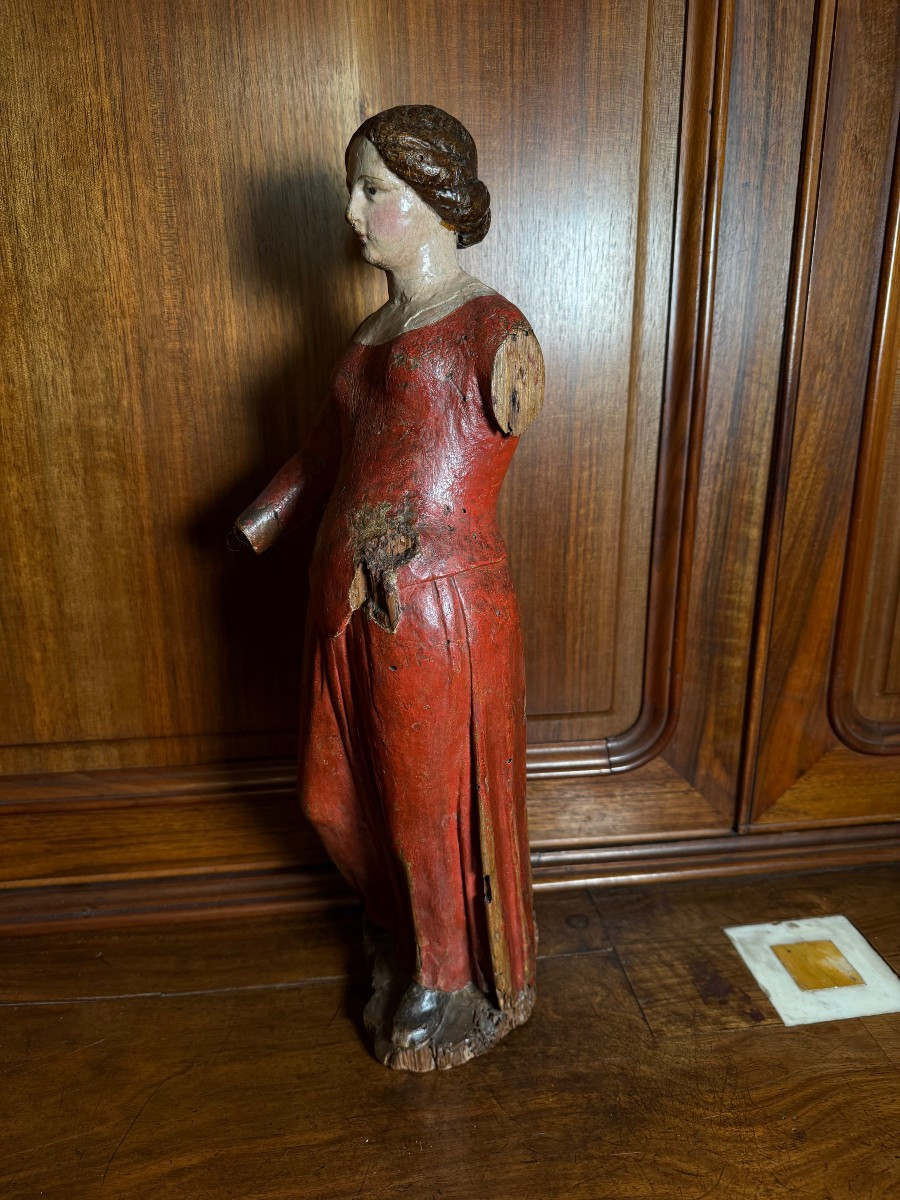 Statuette en bois polychrome du XVe siècle représentant l'Annonciation de la Vierge Marie  -photo-3