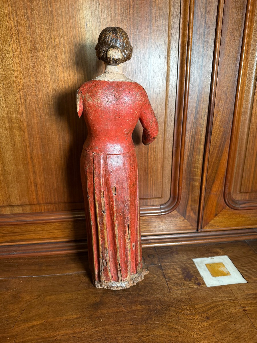 Statuette en bois polychrome du XVe siècle représentant l'Annonciation de la Vierge Marie  -photo-4