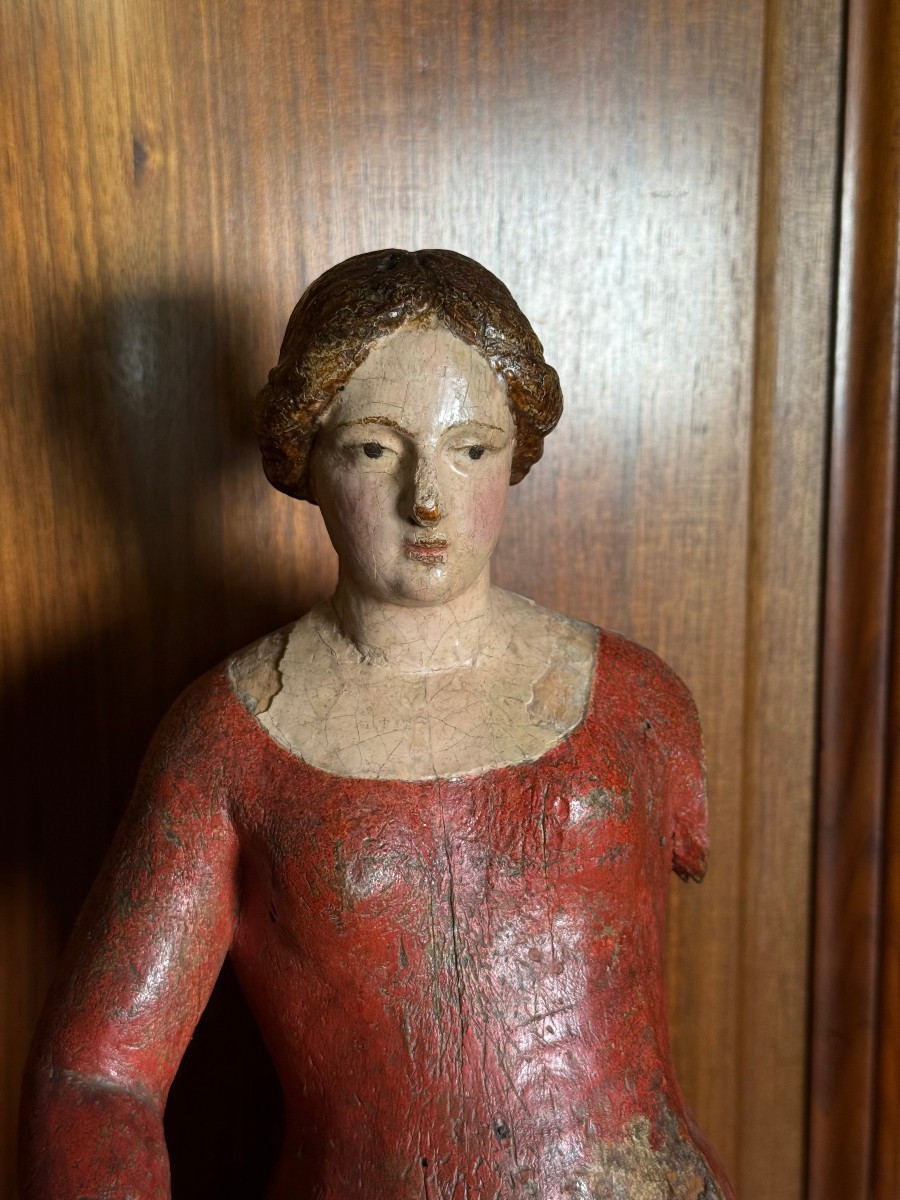 Statuette en bois polychrome du XVe siècle représentant l'Annonciation de la Vierge Marie  -photo-1