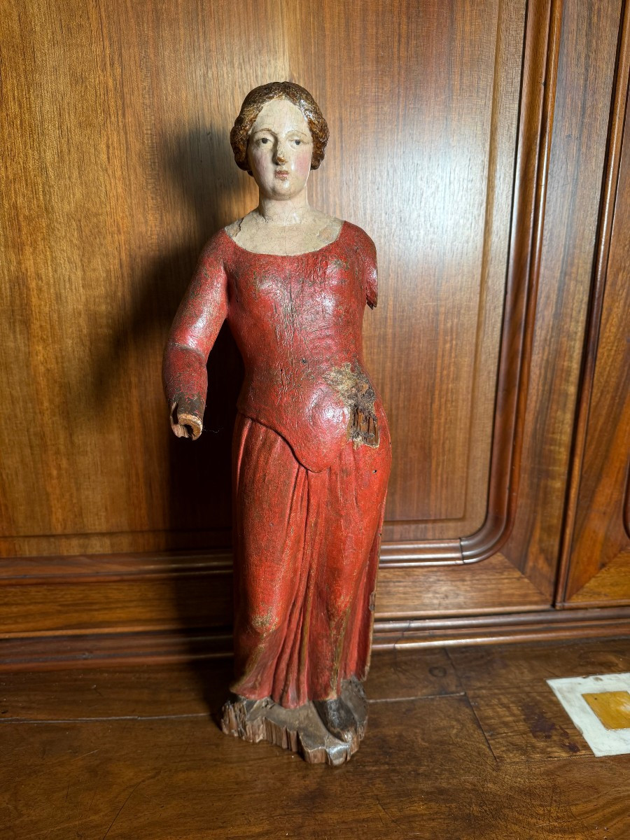 Statuette en bois polychrome du XVe siècle représentant l'Annonciation de la Vierge Marie  