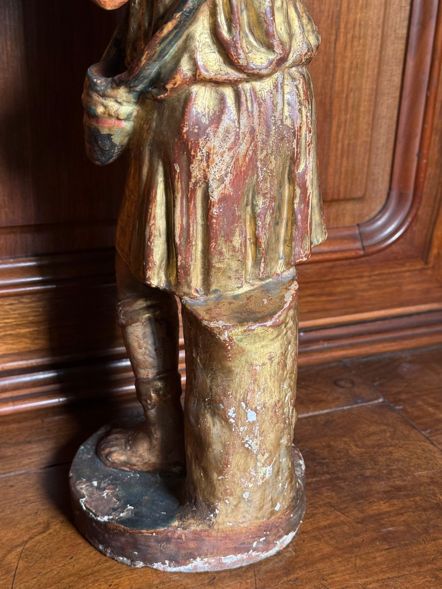 Statuette en terre cuite polychrome à dorure à l'or pur représentant le « Bon Pasteur »-photo-4
