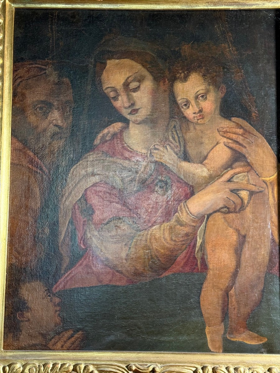 Peinture sur toile représentant la Vierge à l'Enfant avec saint Joseph-photo-2