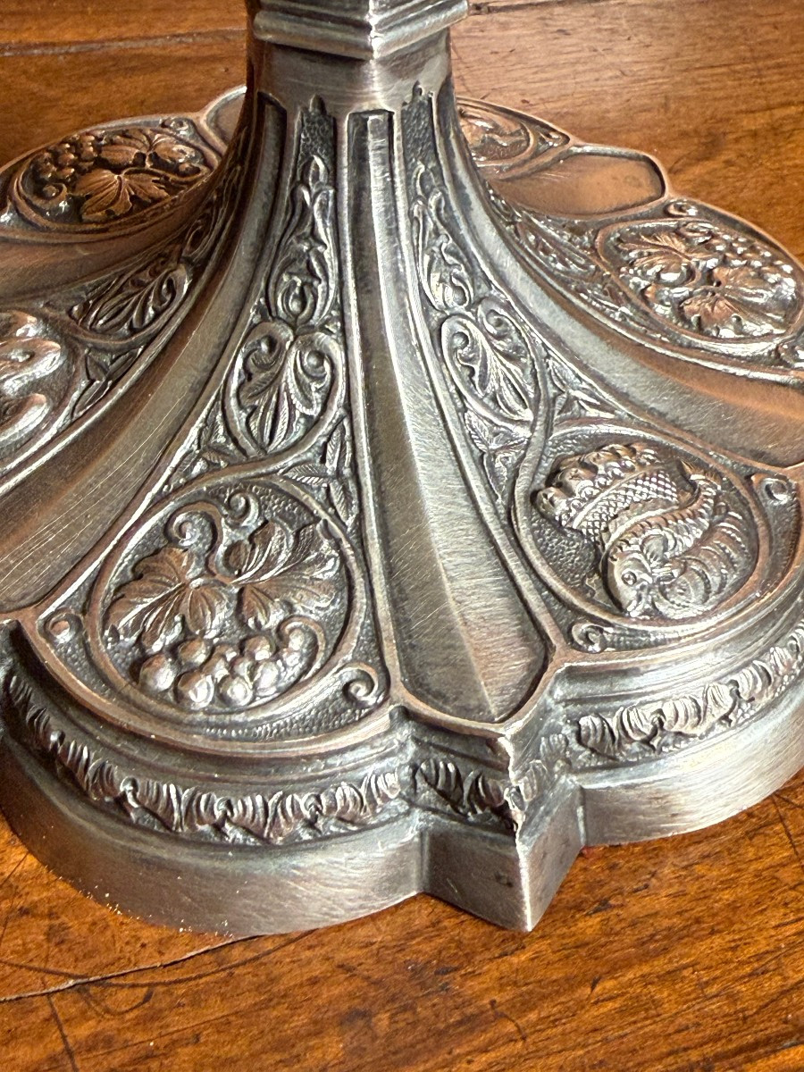 Gothic-style Embossed Silver Chalice With Its Paten, Early 20th Century -photo-2