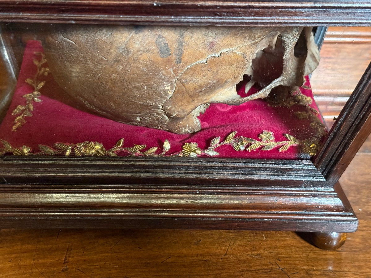 Urne en bois ébénisé contenant la relique d'un crâne d'un des 813 martyrs d'Otrante-photo-4