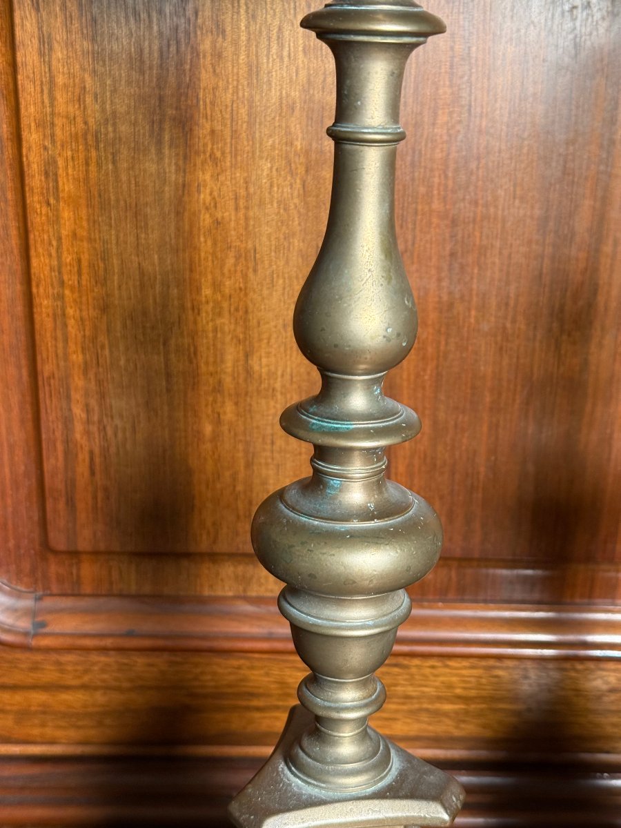 Paire de chandeliers en bronze tourné, XIXe siècle  -photo-3