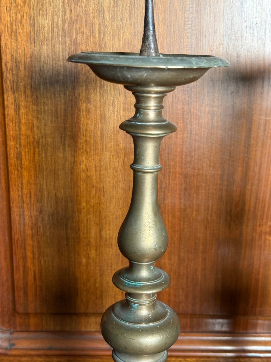 Paire de chandeliers en bronze tourné, XIXe siècle  -photo-4