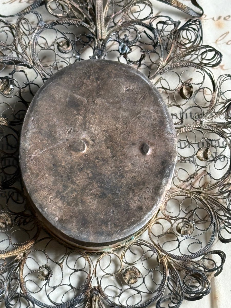 Reliquaire en filigrane d'argent, authentifié par S. Anne Giuseppe Leonardo et Andrea Avellino-photo-1