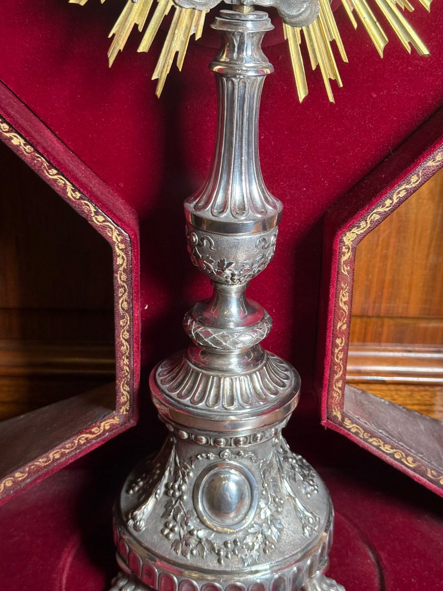 18th-century Louis XV-period Monstrance Made Of Solid Silver, In Its Case  -photo-4