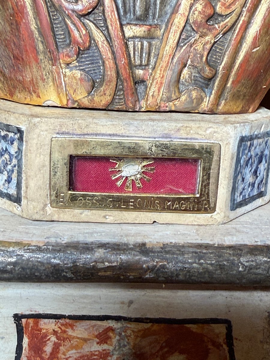 Carved And Painted Reliquary Bust Of Pope Leo The Great, 18th Century -photo-2