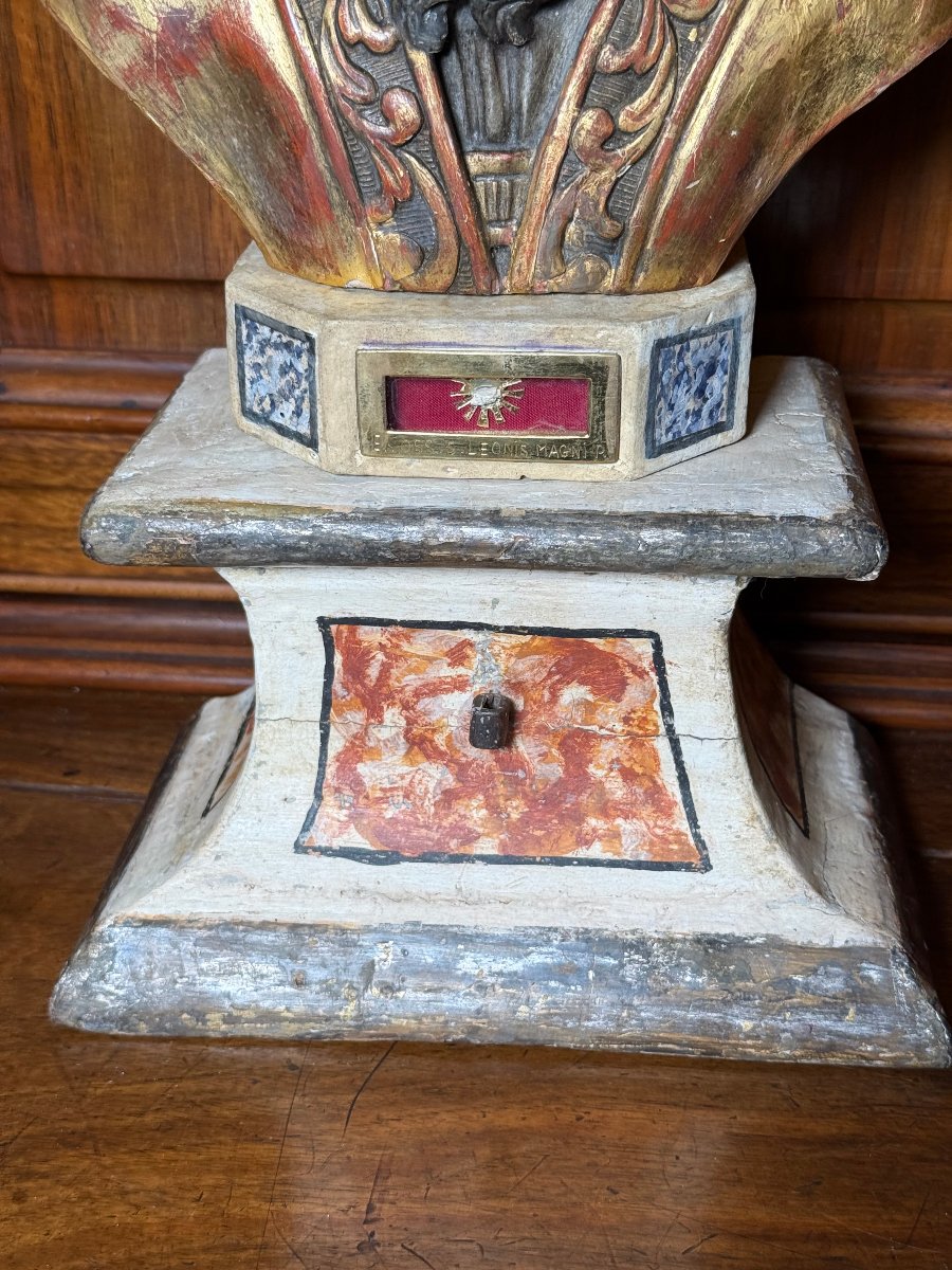 Carved And Painted Reliquary Bust Of Pope Leo The Great, 18th Century -photo-4