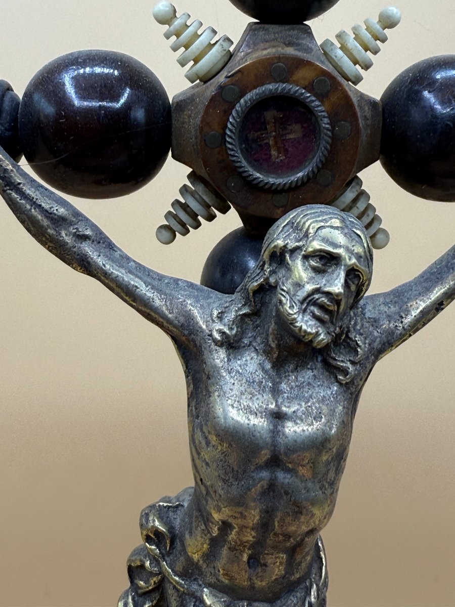 Table-top Crucifix From 1859, Made Of Silver And Precious Woods, Containing A Relic Of The Holy Cross  Dimensions-photo-2