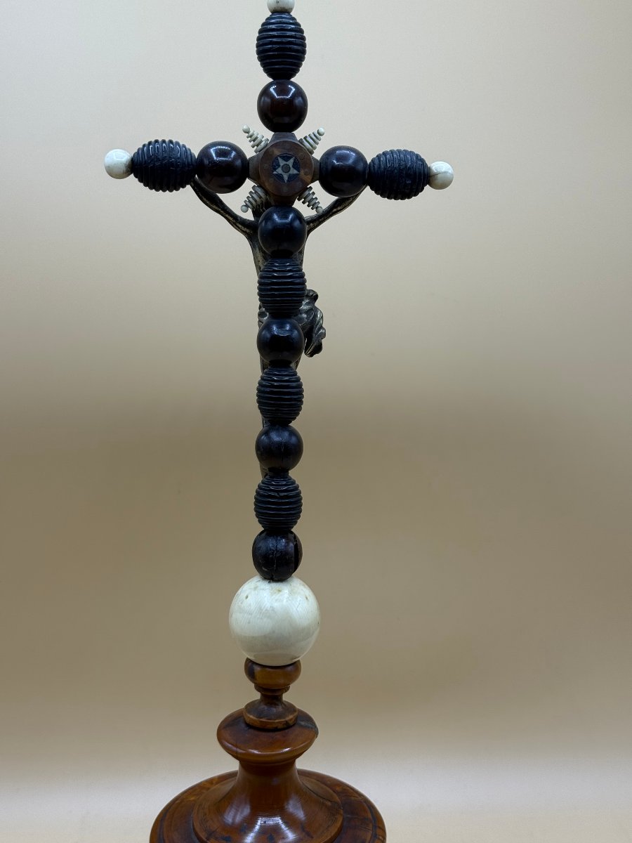 Table-top Crucifix From 1859, Made Of Silver And Precious Woods, Containing A Relic Of The Holy Cross  Dimensions-photo-1