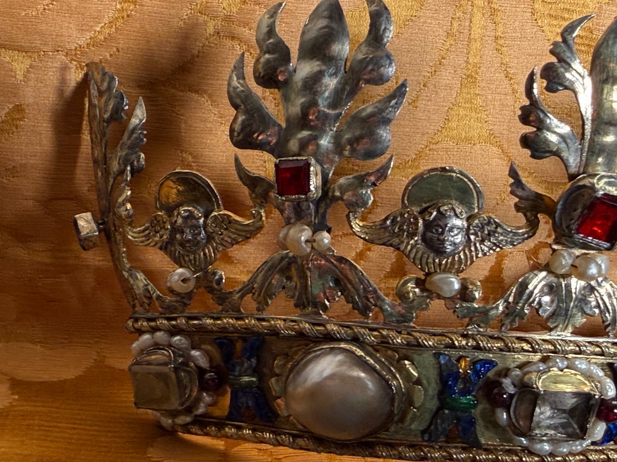 18th-century Silver Tiara With Pearls, Colored Glass Beads Cut In A Jewel-like Style, And Enamel -photo-2