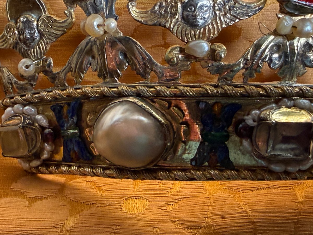 18th-century Silver Tiara With Pearls, Colored Glass Beads Cut In A Jewel-like Style, And Enamel -photo-4