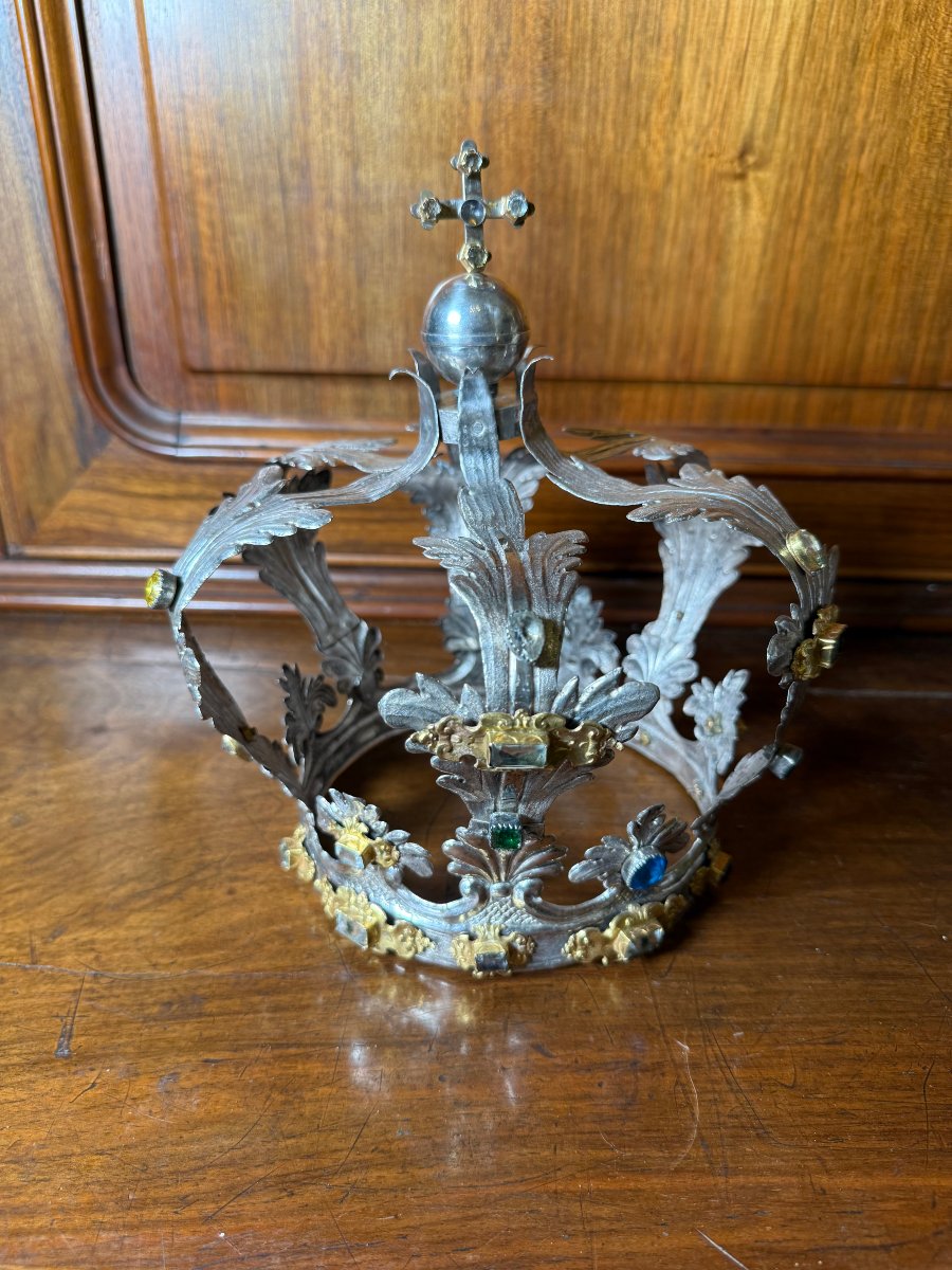 18th-century Silver Crown With Gilded Copper Inlays And Cut Colored Glass -photo-2