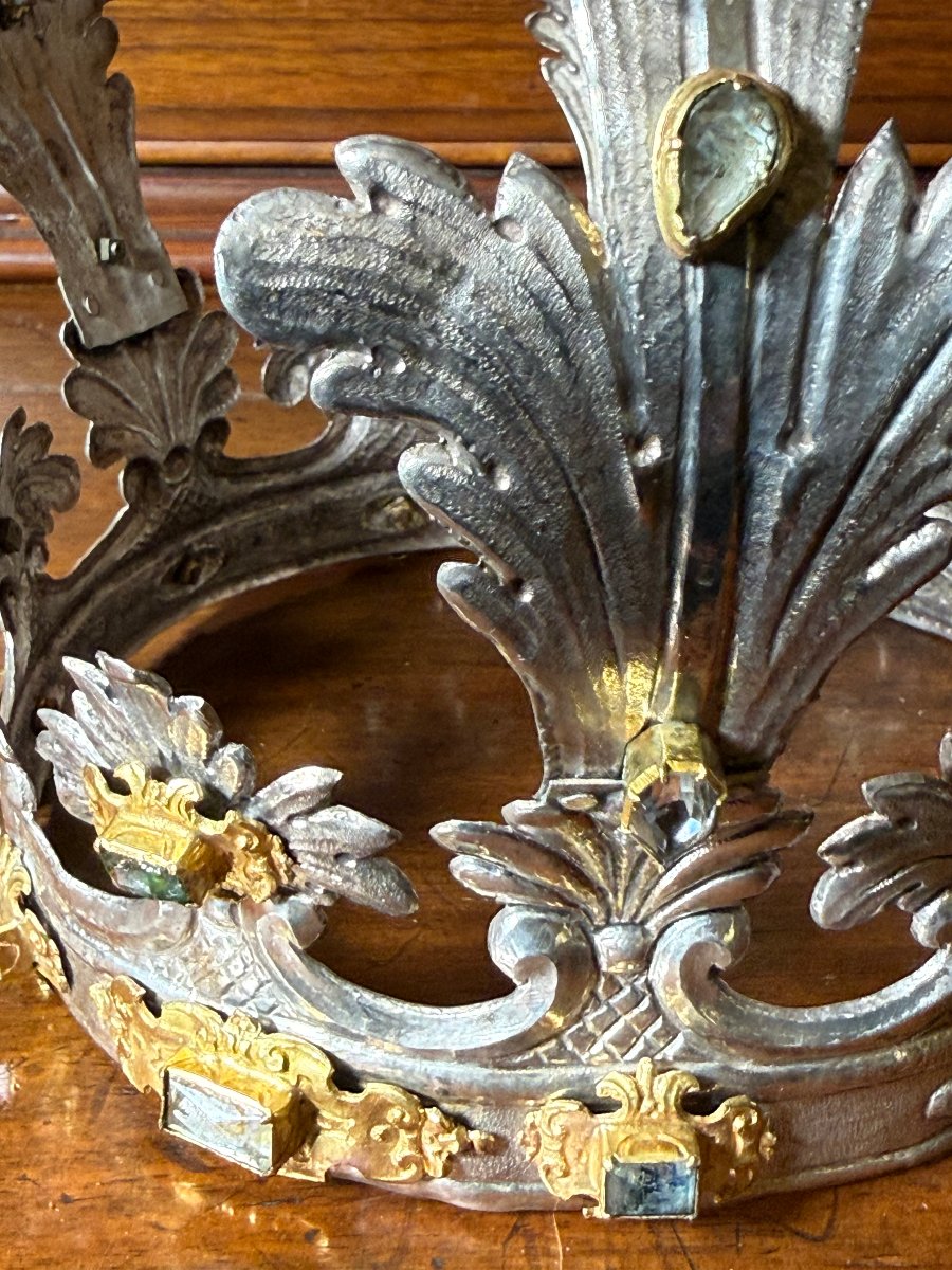 18th-century Silver Crown With Gilded Copper Inlays And Cut Colored Glass -photo-4