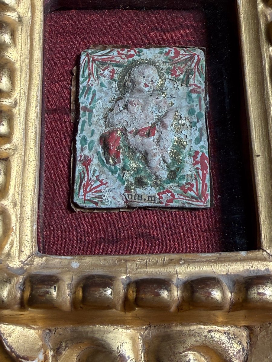 A Carved And Fine-gold-gilded Frame From The Late 17th To Early 18th Century Containing A Paste Of Saints-photo-2