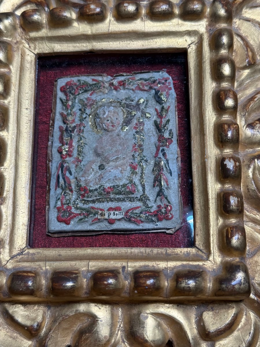 Cadre sculpté et doré à l'or pur, fin XVIIe/début XVIIIe , contenant un pate de saints martyri-photo-2