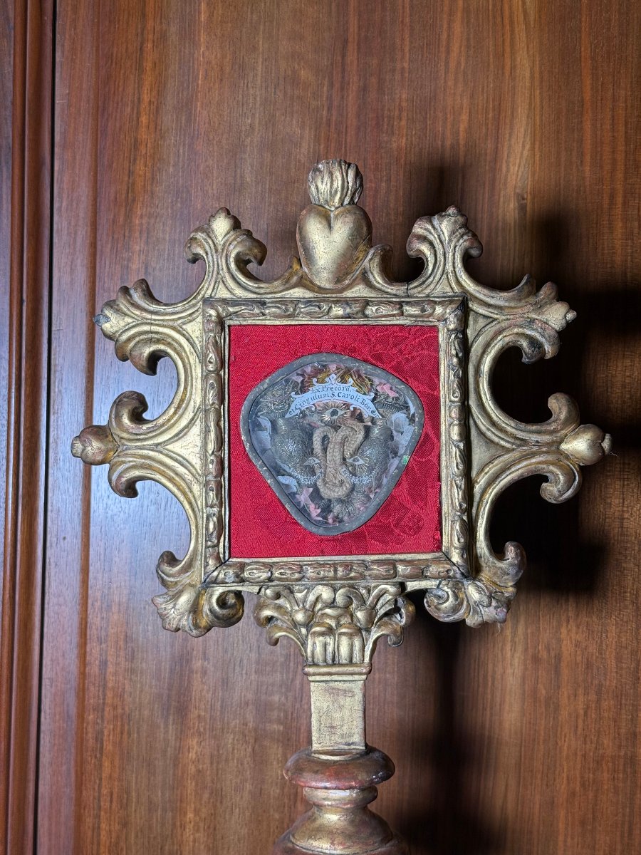 A Gilded Wooden Reliquary Containing A Case With The Heart And Belt Of St. Charles Borromeo, -photo-3
