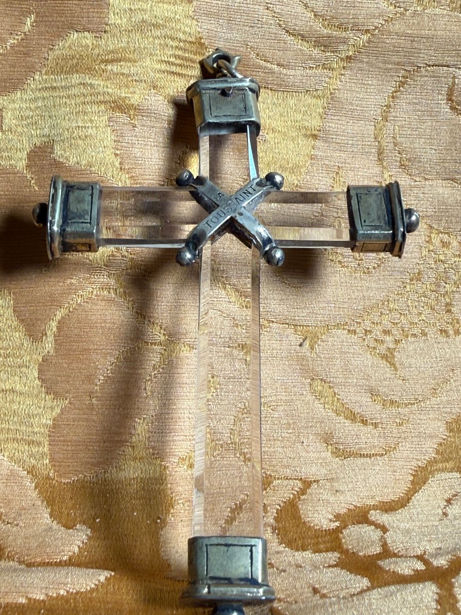Croix pectorale en cristal de roche montée sur argent du XVIIe siècle-photo-3