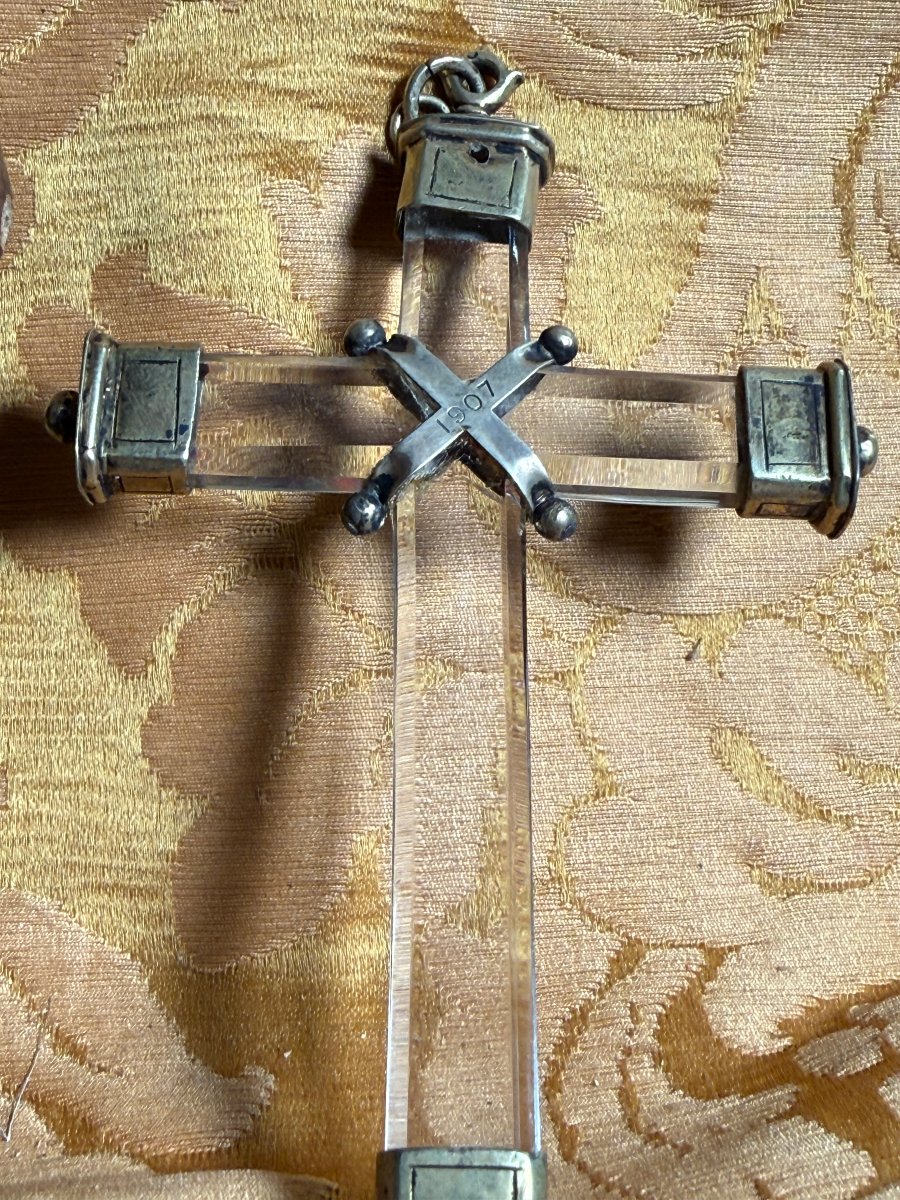 Croix pectorale en cristal de roche montée sur argent du XVIIe siècle-photo-1