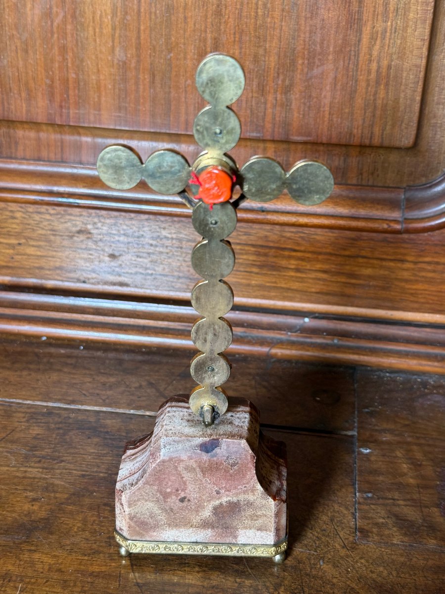 Croix-reliquaire en bronze et jaspe contenant une relique de la Sainte Croix -photo-2