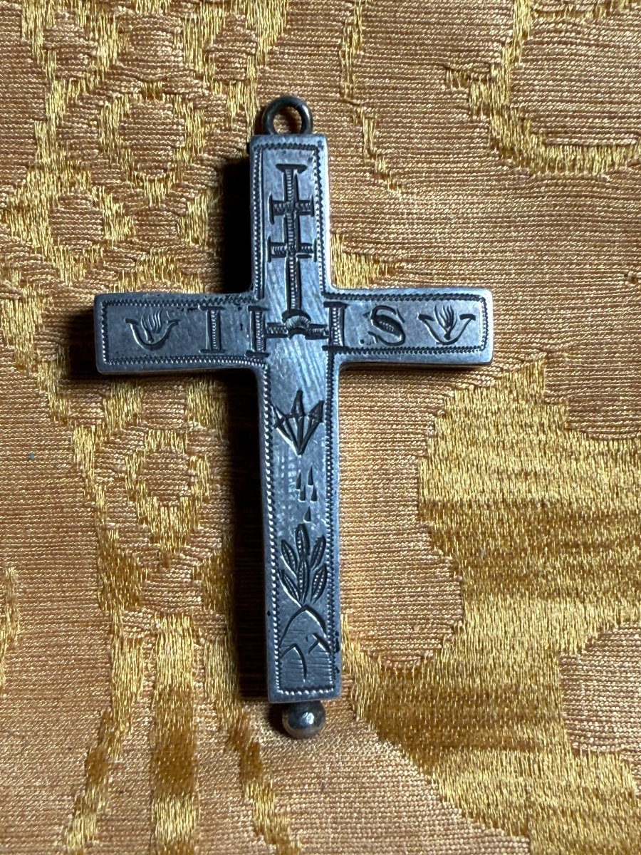 Silver Cross-shaped Reliquary Containing 4 Relics