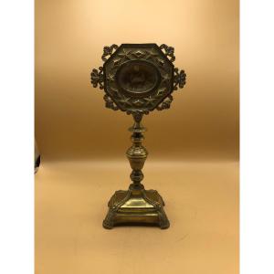 Beautiful 19th Century Bronze Reliquary Containing Fragments Of Saint Augustine, Bishop Of Hipp