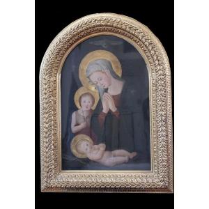 Belle Peinture Sur Bois Avec Son Cadre Sculpté Et Doré