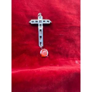 Solid Silver Staurotheca Cross With A Relic Of The Holy Cross, Dating Back To The 17th Century.