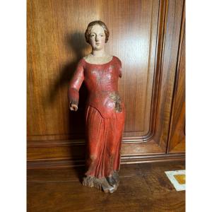Statuette en bois polychrome du XVe siècle représentant l'Annonciation de la Vierge Marie  