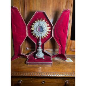 18th-century Louis XV-period Monstrance Made Of Solid Silver, In Its Case
