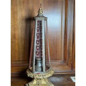 A Hexagonal, Pyramid-shaped Reliquary Made Of Gilded Wood, Containing 24 Relics Of Saints