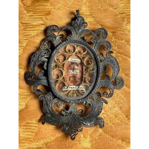 Reliquaire en filigrane d'argent représentant les saints Pascal Baylon et François d'Assise