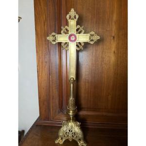 Gilded Brass Stauroteca Containing A Fragment Of The Holy Cross Of Our Lord Jesus Christ 