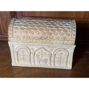 Coffret en terre cuite Signa reproduisant un sarcophage paléochrétien  