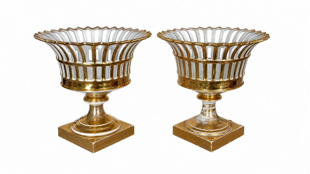 Pair Of Gilt Porcelain Epergnes – 19th Century