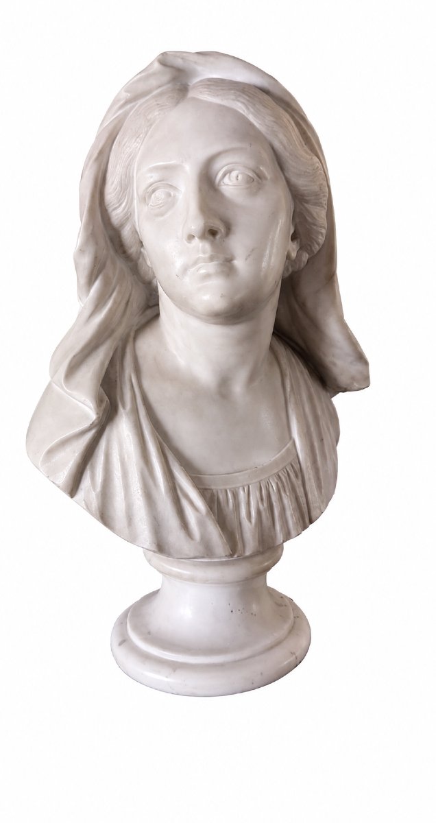 Veiled Woman Bust In White Carrara Marble – 19th Century-photo-2