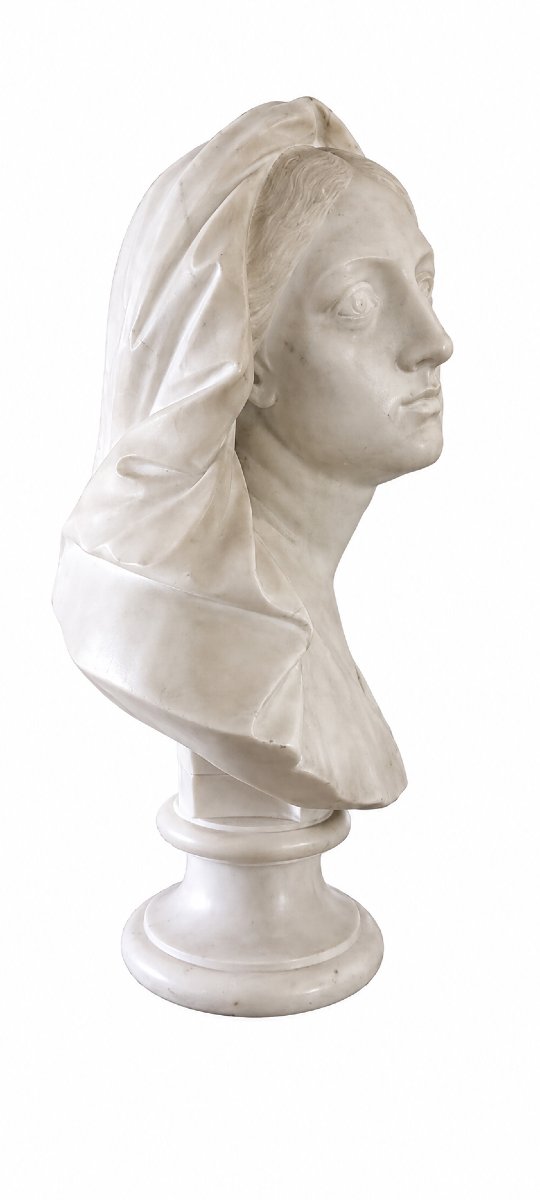 Veiled Woman Bust In White Carrara Marble – 19th Century-photo-3