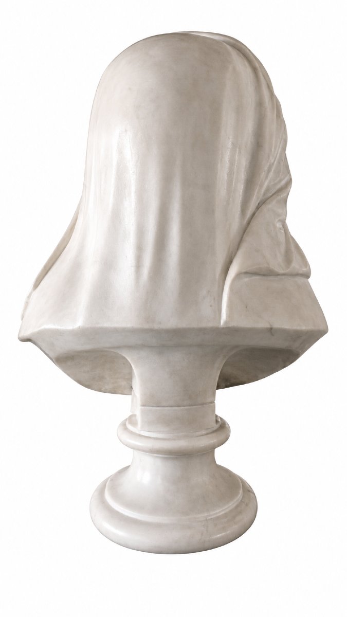 Veiled Woman Bust In White Carrara Marble – 19th Century-photo-4