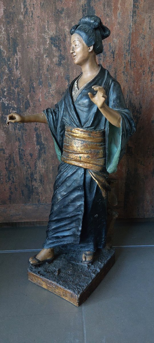 Polychrome Terracotta Sculpture Of A Geisha – Goldscheider Wien-photo-4