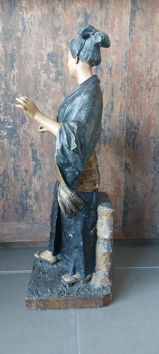 Polychrome Terracotta Sculpture Of A Geisha – Goldscheider Wien-photo-8