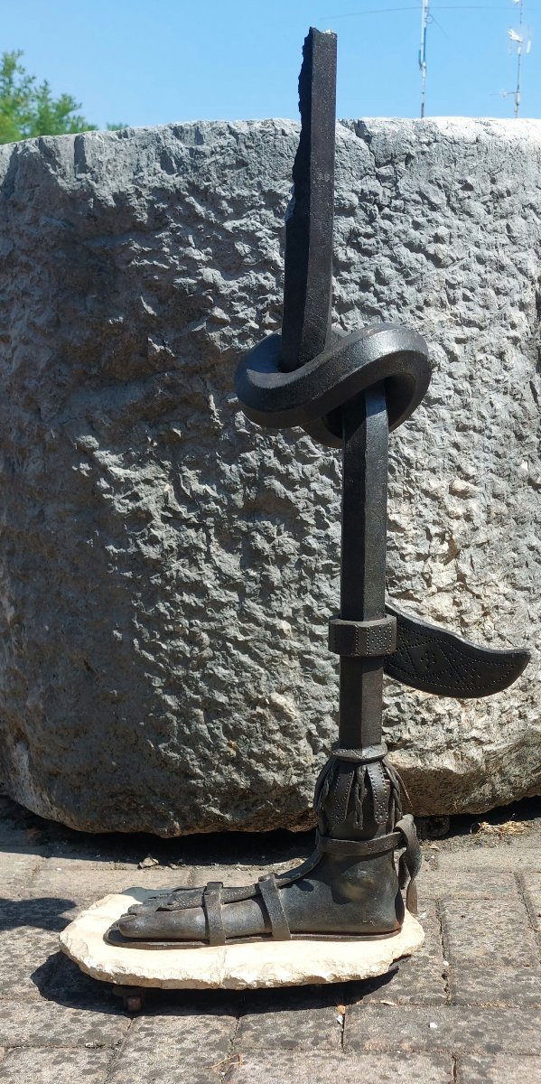 Iron Leg With Caliga And Armour – Decorative Sculptural Element-photo-3
